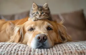 Golden Retriever Faced With Frisky Feline Moving In